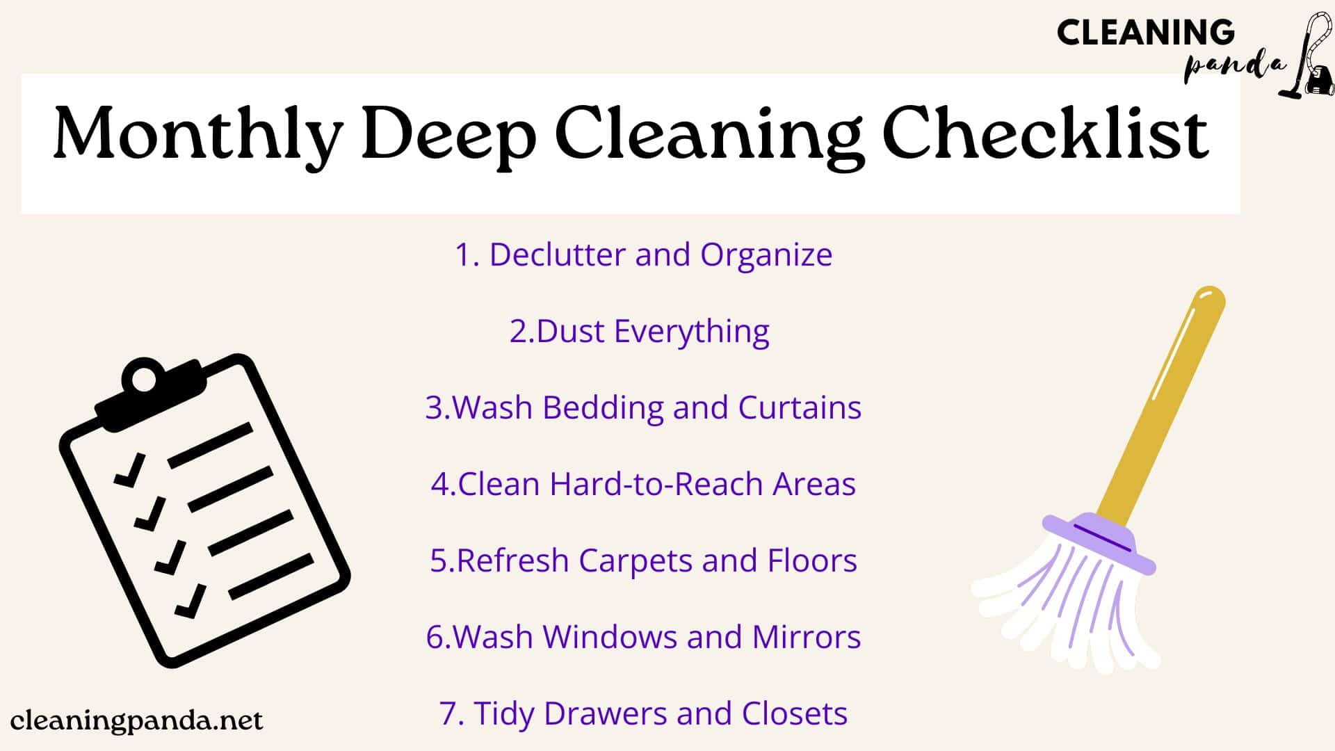 monthly bedroom cleaning checklist